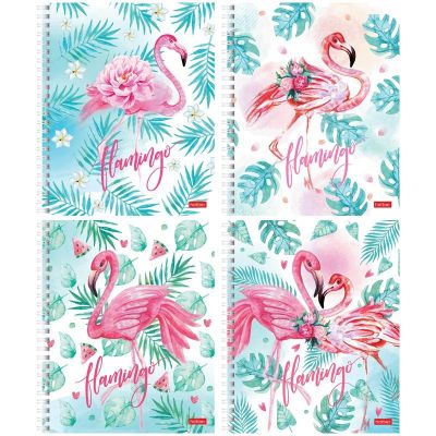 Тетрадь ГРЕБЕНЬ 96л А5 клетка «Фламинго», картонная обложка, МИКС 4351458