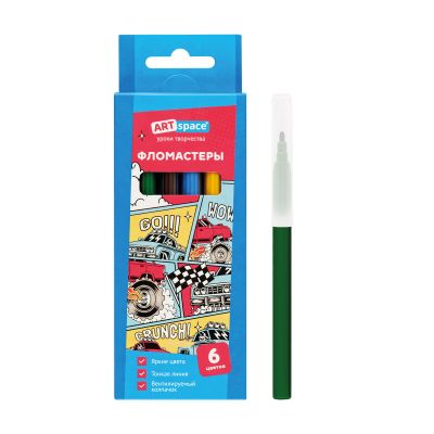 Фломастеры ArtSpace «Машинки», 06цв., картон, смываемые, европодвес WP_92249
