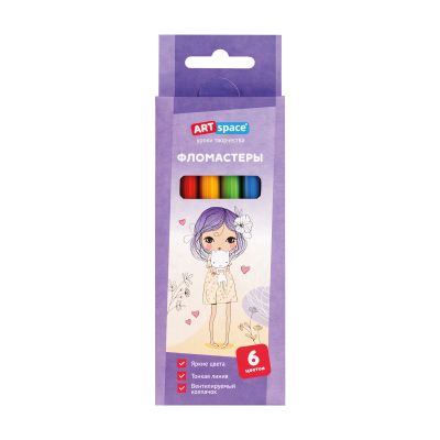 Фломастеры ArtSpace «Модницы», 06цв., смываемые, картон, европодвес WP_71641