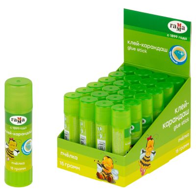 Клей-карандаш Гамма «Пчелка», 15г, прозрачный, ПВП 1392022.15