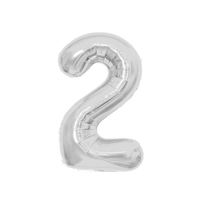 Воздушный шар, 40", MESHU, цифра 2, серебро, фольгированный MS_51226