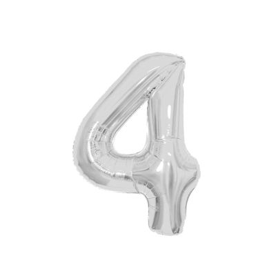 Воздушный шар, 40", MESHU, цифра 4, серебро, фольгированный MS_51228