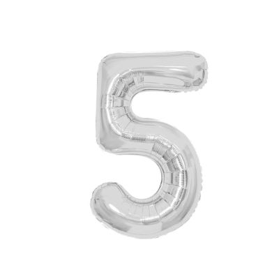 Воздушный шар, 40", MESHU, цифра 5, серебро, фольгированный MS_51229