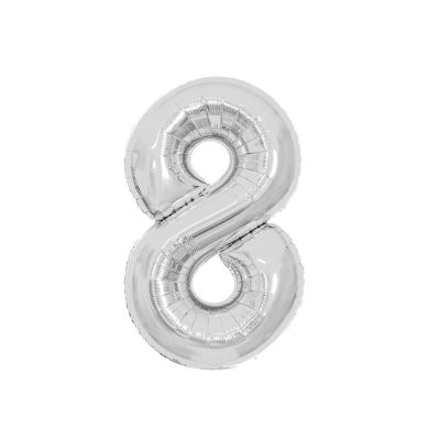 Воздушный шар, 40", MESHU, цифра 8, серебро, фольгированный MS_51232