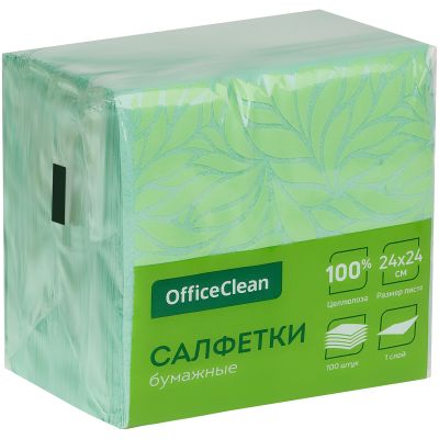 OfficeClean Салфетки бумажные 1 слойн., 24*24см, зеленые, 100шт. 255443