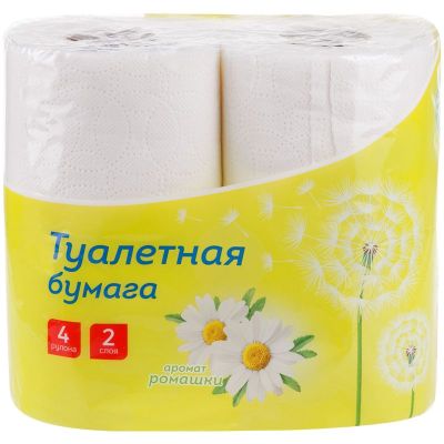 OfficeClean Бумага туалетная 2-слойная, 4шт., тиснение, белая, ромашка