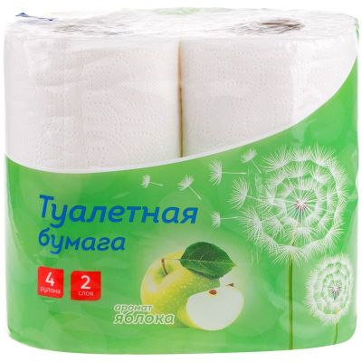 OfficeClean Бумага туалетная 2-слойная, 4шт., тиснение, белая, яблоко