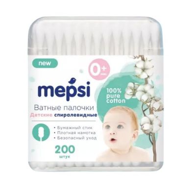 MEPSI Детские ватные палочки спиралевидная намотка , 200 шт. 1/48