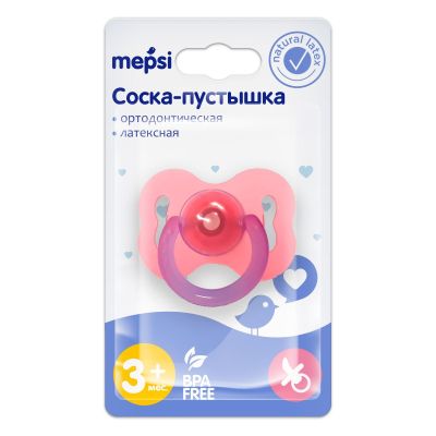 MEPSI Соска-пустышка латексная ортодонтическая, 3+ 0303 МИКС