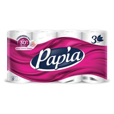 PAPIA Бумага туалетная 3-х сл, белая*8  1/7