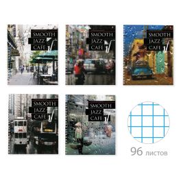 Тетрадь ГРЕБЕНЬ 96 листов в клетку на гребне JAZZ CAFE, обложка мелованный картон, глянцевая ламинац