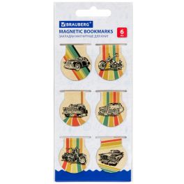 Закладки для книг МАГНИТНЫЕ, «AUTO», набор 6 шт., 32х28мм, BRAUBERG, 113167
