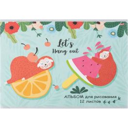 TM«Profit»Альбом для рисования А4 12л. ЛЕНИВЦЫ НА ФРУКТАХ (12-5327) скр,обл.-офс.,бл-офс. 12-5327