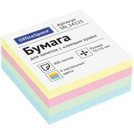 Самоклеящийся блок OfficeSpace 76*76мм, 400л., 4 пастельных цвета SN_54125