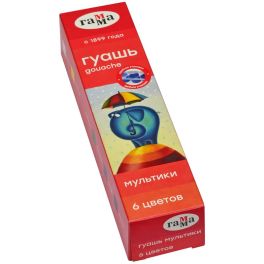 Гуашь Гамма «Мультики», 06 цветов, 15мл, блок-тара, картон. упак. 100222-6 (Россия) RL