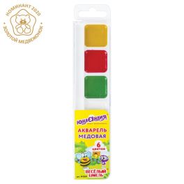 Краски акварельные ЮНЛАНДИЯ «ВЕСЕЛЫЙ ШМЕЛЬ», медовые, 6 цветов, КЛАССИЧЕСКИЕ, пластик, 191528