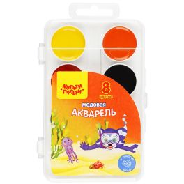 Акварель Мульти-Пульти «Енот в Красном море», медовая, 08 цветов, без кисти, пластик, европодвес АП_10703