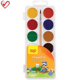 Акварель Мульти-Пульти «Приключения Енота», медовая, 12 цветов, с кистью, пластик АП_19710 (Россия)