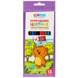 Карандаши цветные ArtSpace «Лесные жители», 12цв., трехгран., заточен., картон. уп., европодвес CP_4