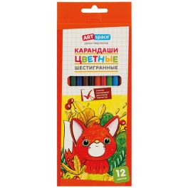 Карандаши цветные ArtSpace «Милые зверушки», 12цв., заточен., картон, европодвес CP_41020