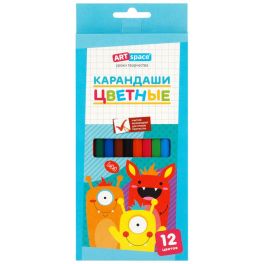 Карандаши цветные ArtSpace «Монстрики», 12цв., заточен., картон, европодвес CP_41030 (Россия ) R