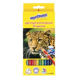 Карандаши цветные ЮНЛАНДИЯ «МИР ЖИВОТНЫХ», 12 цветов, шестигранные, натуральное дерево, 181383