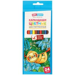 Карандаши цветные ArtSpace «Милые зверушки», 24цв., заточен., картон, европодвес CP_41022