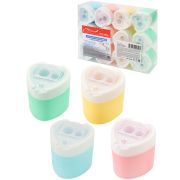 Точилка для карандашей 2 отв (ТК-0329) с контейнером, пластмассовая, ассорти, крат12