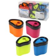 Точилка для карандашей 2 отв (ТК-0336) с контейнером, пластмассовая, ассорти, крат12