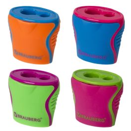 Точилка BRAUBERG «Mix Dual», 2 отверстия, с контейнером, пластиковая, корпус ассорти, 228449