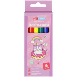 Фломастеры ArtSpace «Кот-сластена», 06цв., смываемые, картон, европодвес WP6_26964