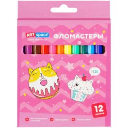 Фломастеры ArtSpace «Кот-сластена», 12цв., смываемые, картон, европодвес WP12_26988 (Россия ) R