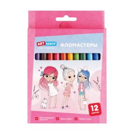 Фломастеры ArtSpace «Модницы», 12цв., смываемые, картон, европодвес 348312 WP_71658 (Россия-Рельеф-ц