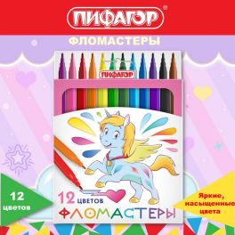 Фломастеры ПИФАГОР «ЕДИНОРОГ», 12 цветов, вентилируемый колпачок, 152448