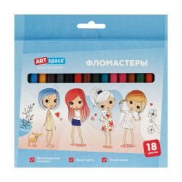 Фломастеры ArtSpace «Модницы», 18цв., смываемые, картон, европодвес WP_71665