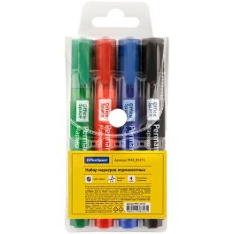 Набор маркеров перманентных OfficeSpace «8004А» 04цв., пулевидный, 3мм, чехол с европодвесом PM4_854