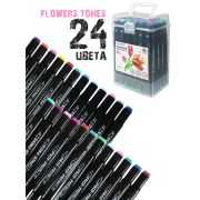 Набор  маркеров двуст для скетчинга FLOWERS TONES 24шт.(МП-7943) скош/пулев наконеч