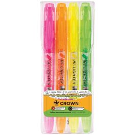 Набор текстовыделителей Crown «Multi Hi-Lighter» 04цв., 1-4мм, чехол с европодвесом + ПОДАРОК Самокл