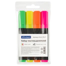 Набор текстовыделителей OfficeSpace 04цв., 1-4мм, чехол с европодвесом 228786 HL4_9517 (Китай)