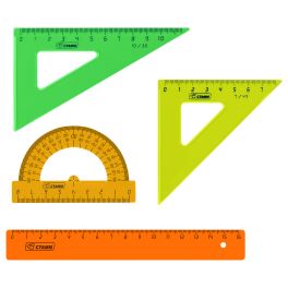 Набор чертежный малый СТАММ «Neon» (треуг. 2шт., линейка 16см, транспортир), ассорти 82783 НГ12 (Рос