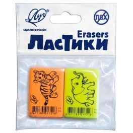 Набор ластиков 2 штуки Луч «ZOO», термопластичная резина (35 х 25 х 8 мм), МИКС 7475501 (Россия) SB