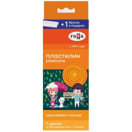 Пластилин Гамма «Оранжевое солнце», 7 цветов (6 флуор. + 1 белый), 93г, со стеком, картон. упаковка,