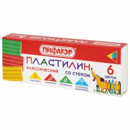 Пластилин классический ПИФАГОР «Веселая такса», 6 цветов, 90 г, СО СТЕКОМ, 106674