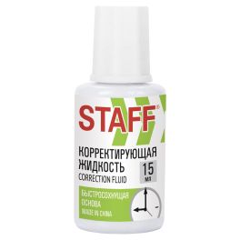 Корректирующая жидкость STAFF Basic быстросохнущая, 15 мл, с кисточкой, 226055