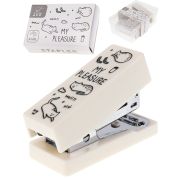 Мини степлер (ОП-2080), канцелярский №24, белый с принтом, скобы в комплекте