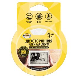 Клейкая лента двусторонняя Aviora, 24мм*2м, на вспененной основе, блистер 302-016