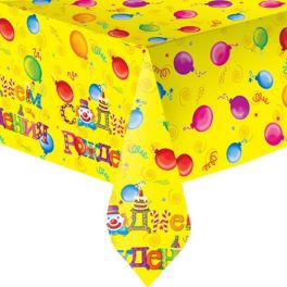 F Скатерть полиэтиленовая С Днем Рождения Русская версия 140см X 180см 6022709