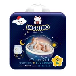 INSHIRO Подгузники-трусики Ночные (Q форма) размер ХL 16шт/упак. (12-20кг.) 1/10 NT16