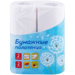 OfficeClean Полотенца бумажные в рулонах 2-слойные, 9,6м/рул., белые, 2шт.
