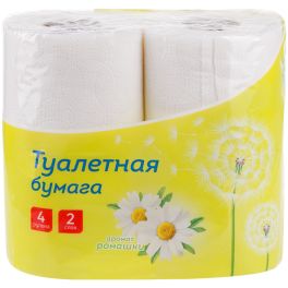 OfficeClean Бумага туалетная 2-слойная, 4шт., тиснение, белая, ромашка